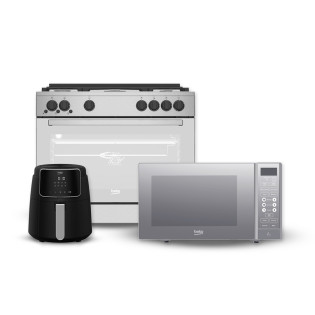 Beko Freestanding Gas Cooker 5 Burners with Microwave 23 Liters Silver and Digital Air Fryer 3.9 Liters Black 