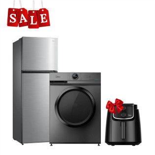 طقم ميديا ثلاجة وغسالة ملابس مع قلاية هوائية هدية