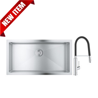 خلاط مطبخ عالي كونشيتو كروم مع حوض مطبخ 46 ×86 سم ستانليس ستيل جروهى