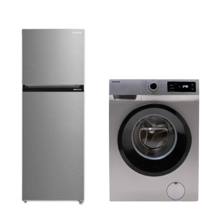 غسالة ملابس توشيبا 8 كيلو مع ثلاجة نو فروست انفرتر 411 لتر فضى 