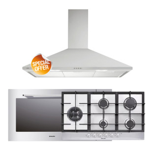 فرن كهرباء بلت ان جليم جاز مع مسطح غاز وشفاط مطبخ 90 سم ستانلس ستيل