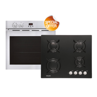 Glemgas Built-In Electric Oven 60cm Stainless Steel with Built-In Gas Hob 60cm Black
