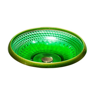 حوض ديكور زجاج دروب دائرى أخضر×ذهبى