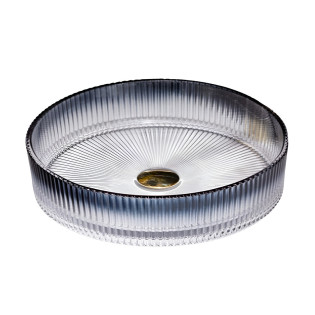 حوض ديكور زجاج دروب دائري رمادي