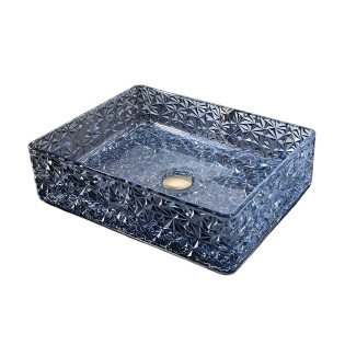 حوض ديكور زجاج دروب مربع أزرق