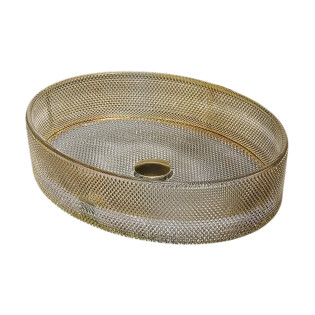 حوض ديكور زجاج دروب بيضاوي ذهبي