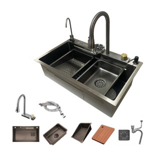 حوض مطبخ نانو أكس 2 48×76 سم بالخلاط والاكسسوارات NANO X2 