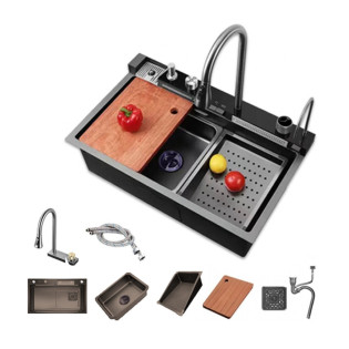 حوض مطبخ سمارت بيانو ديجتال بالاضاءة  48×76 سم بالخلاط والاكسسوارات NANO Digital Light