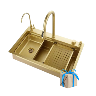 NANO GOLD Kitchen Basin set 76*48cm with Mixer and Accesserories