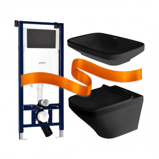 طقم حمام ديورا ستايل مع خزان دفن  بلوحة طرد أسود ديورافيت