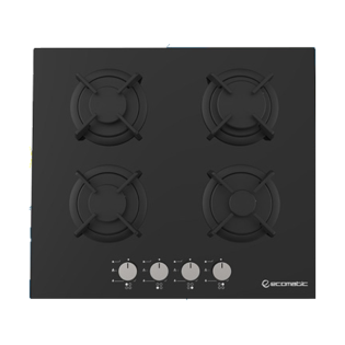 ecomatic Built-In Gas Hob 60 Cm 4 Burners Black Crystal
