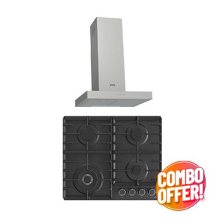 جورينيا مسطح غاز اسود 60 سم و شفاط فلات 60 سم استانلس 