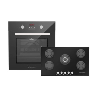 فرن بلت ان 67 لتر غاز كريستال اسود إيكوماتيك ومسطح غاز 90 سم اسود