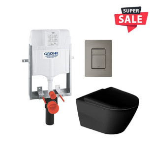 Duravit D-Neo Toilet Black & Grohe Half Frame Concealed Tank Square Flush Plate Graphite