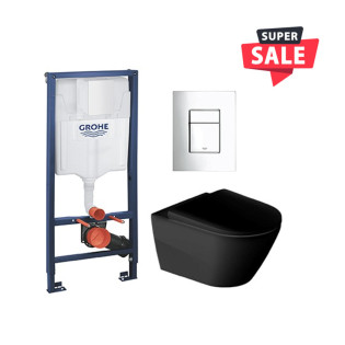 Duravit D-Neo Toilet Black & Grohe Full Frame Concealed Tank with Square Flush Plate Graphite