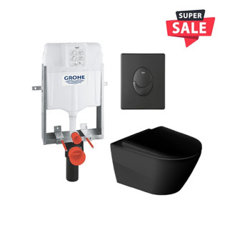 Duravit D-Neo Toilet Seat Black & Grohe Half Frame Chasis & Flush Plate Black 