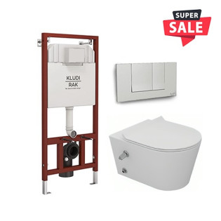 Sanipure Titan Toilet White & Kludi Rak Full Frame Concealed Tank with Square Flush Plate Chrome