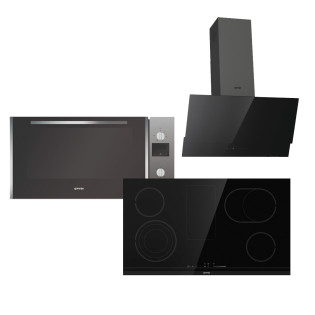 مسطح كهرباء 90 سم سيراميك أسود جورينيا و فرن بلت ان كهرباء 89 لتر اسود و شفاط ديكورى بلت ان 90 سم استانلس أسود 