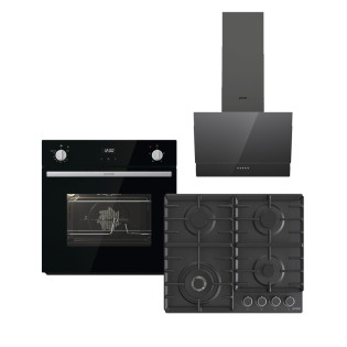 شفاط ديكورى بلت ان 60 سم استانلس أسود جورينيا و مسطح غاز 60 سم استانلس أسود و فرن بلت ان غاز 60 سم أسود