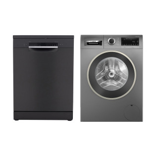 Bosch Free-Standing Dishwasher 13 Place Black Inox & Washing Machine 9 Kg Dark Grey