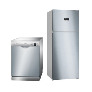 Bosch Free-Standing Refrigerator 542 Liters Stainless Steel & Bosch Free-Standing Dishwasher 12 Place Silver
