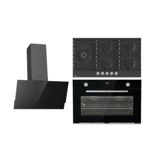 فرن بلت ان و مسطح غاز مع شفاط ديكورى بلت ان 90 سم اسود من جورينيا 