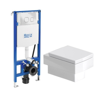 مرحاض معلق ديورافيت فيرو مع خزان دفن بشاسية كامل ولوحة طرد مربعة روكا كروم