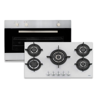 مسطح غاز 5 شعلة فضي وفرن غاز 90 سم فرانكي 