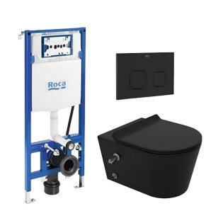 مرحاض معلق  تايتن اسود من سانيبيور مع خزان دفن بشاسية كامل من روكا