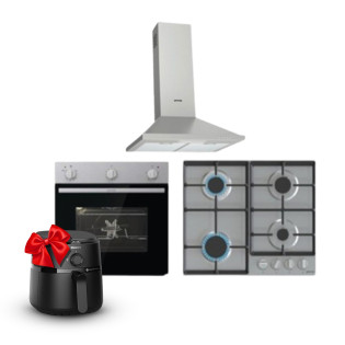 فرن و مسطح غاز و شفاط هرمى بلت ان 60 سم استانلس من جورينيا