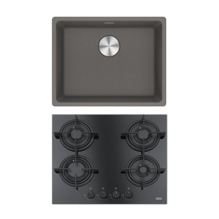 Franke Gas Hob 4 Burners Black with Kitchen Basin Maris Matt Graphite