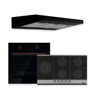 هانز فرن بلت ان غاز 60 سم استانلس مع شفاط 90 سم أسود و مسطح بلت ان 5 شعله اسود