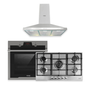 هانز فرن بلت ان غاز 60 سم استانلس مع شفاط 90 سم ستانلس و مسطح بلت ان 5 شعله ستانلس