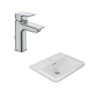  حوض فوق سطح سانيبيور اوبيرون أبيض مع خلاط حوض إيديال ستاندرد تيسي كروم