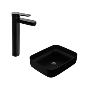 Sanipure Hermes Over Counter Bathroom Basin with Sarrdesign Tara Basin Mixer Matt Black