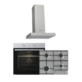 مسطح غاز 4 شعلة وفرن بلت ان كهرباء 77 لتر مع شفاط فلات 60 سم استانلس من جورينيا